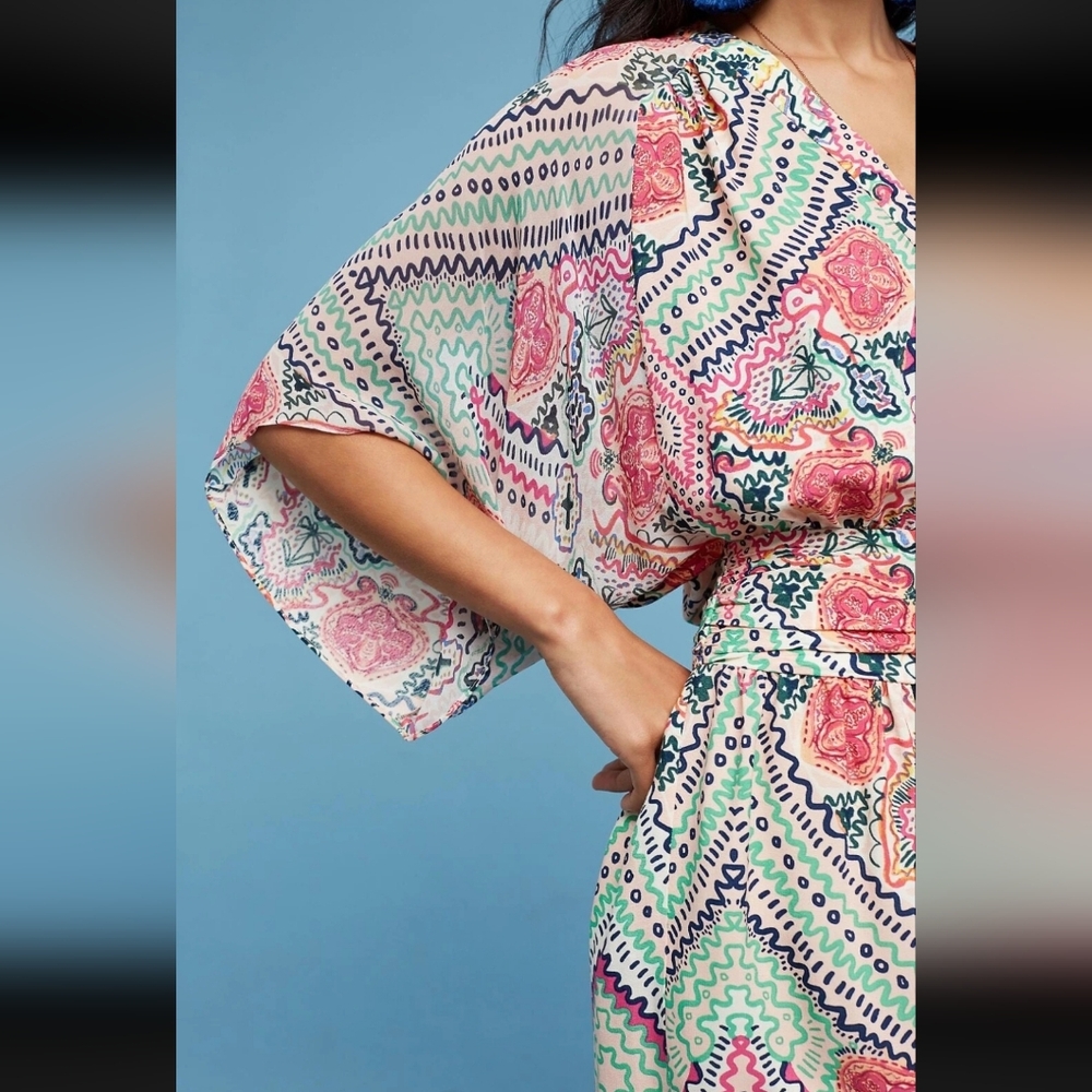 Anthropologie Maeve Dress Pink Siya Kimono Size 10 - Picture 6 of 16